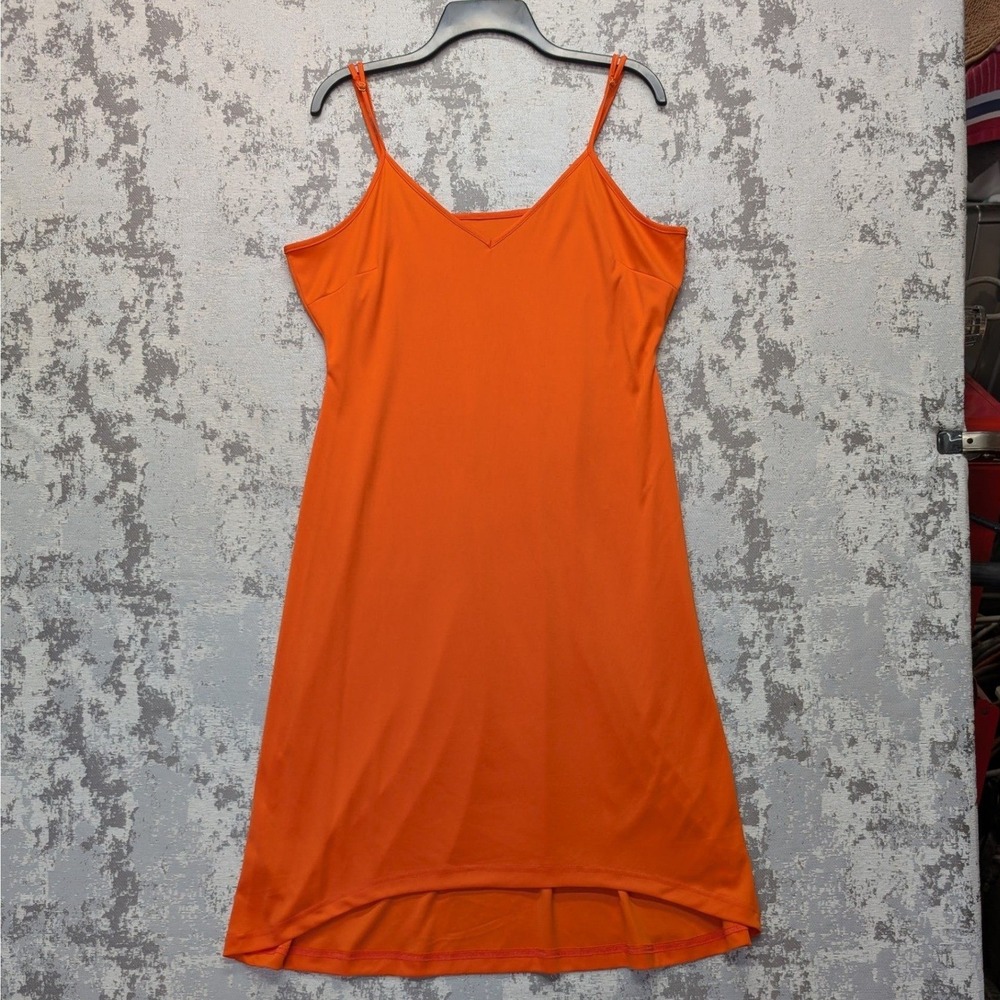 Calvin Klein Orange V-Neck Slip Dress High-Low Hem Adjustable Straps RN 54163